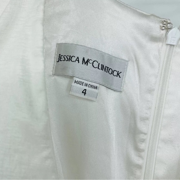 VTG Jessica McClintock Formal Mini Dress White Ruched Sleeveless Stretch 4 - Picture 3 of 3